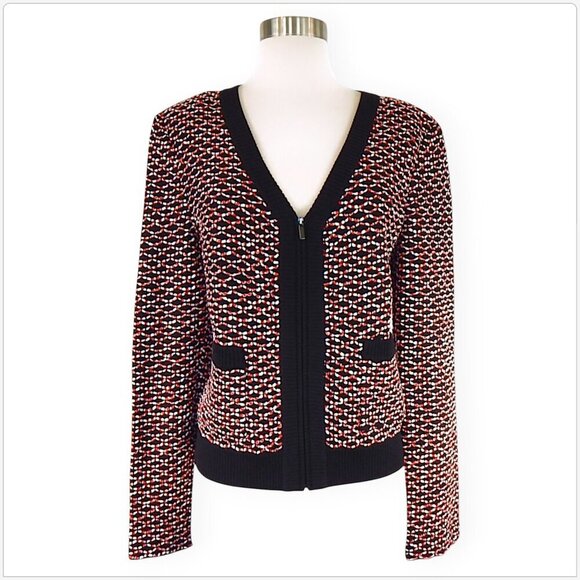 St. John Collection Regatta Diamond Weave Zip Front Knit Jacket Cardigan NWT M - Picture 3 of 6